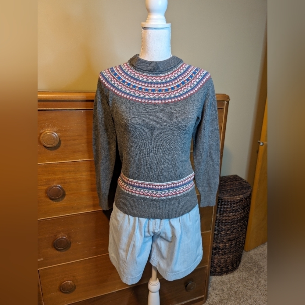 Gap Stripe Collar Scoop Neck Gray Sweater
